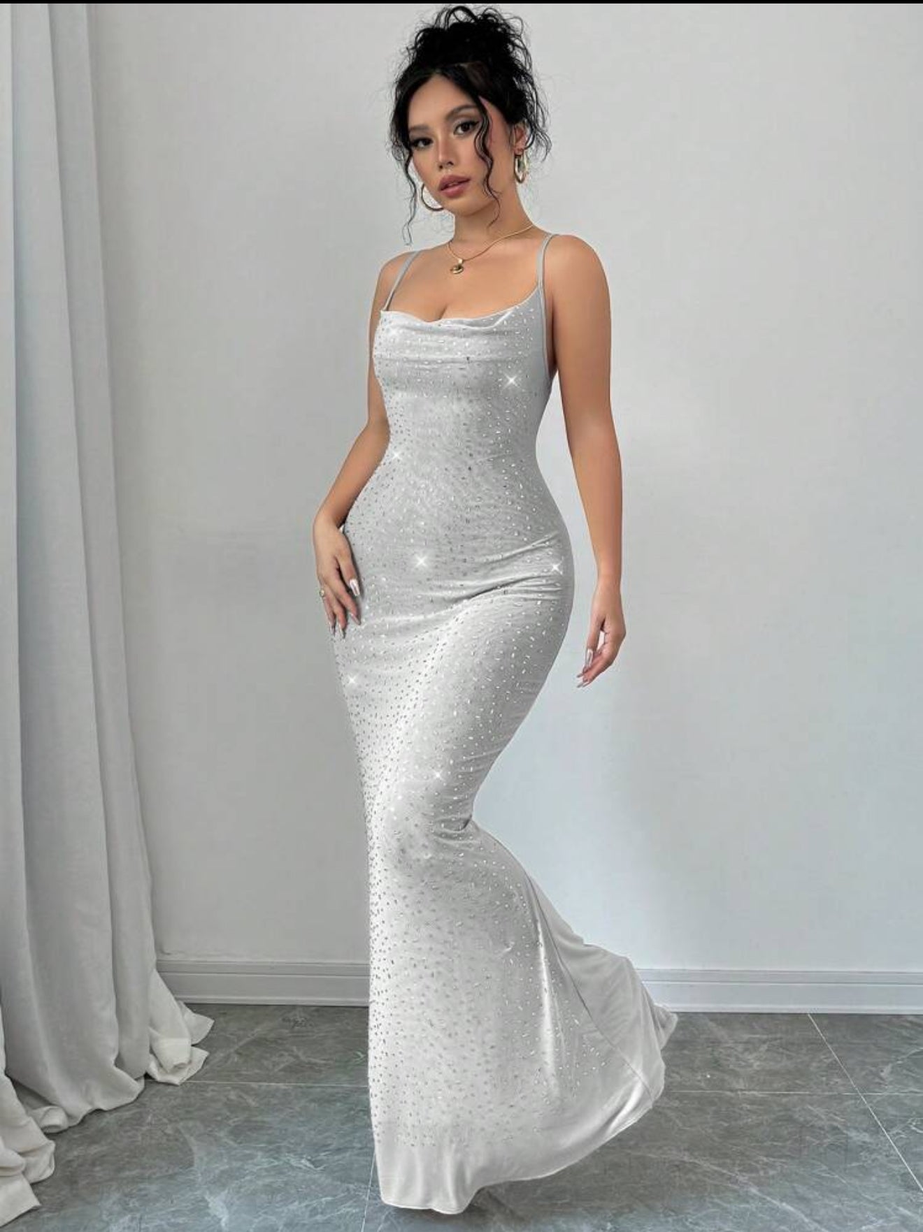 Women's Elegant Sexy Sheer Party Gown With Rhinestones