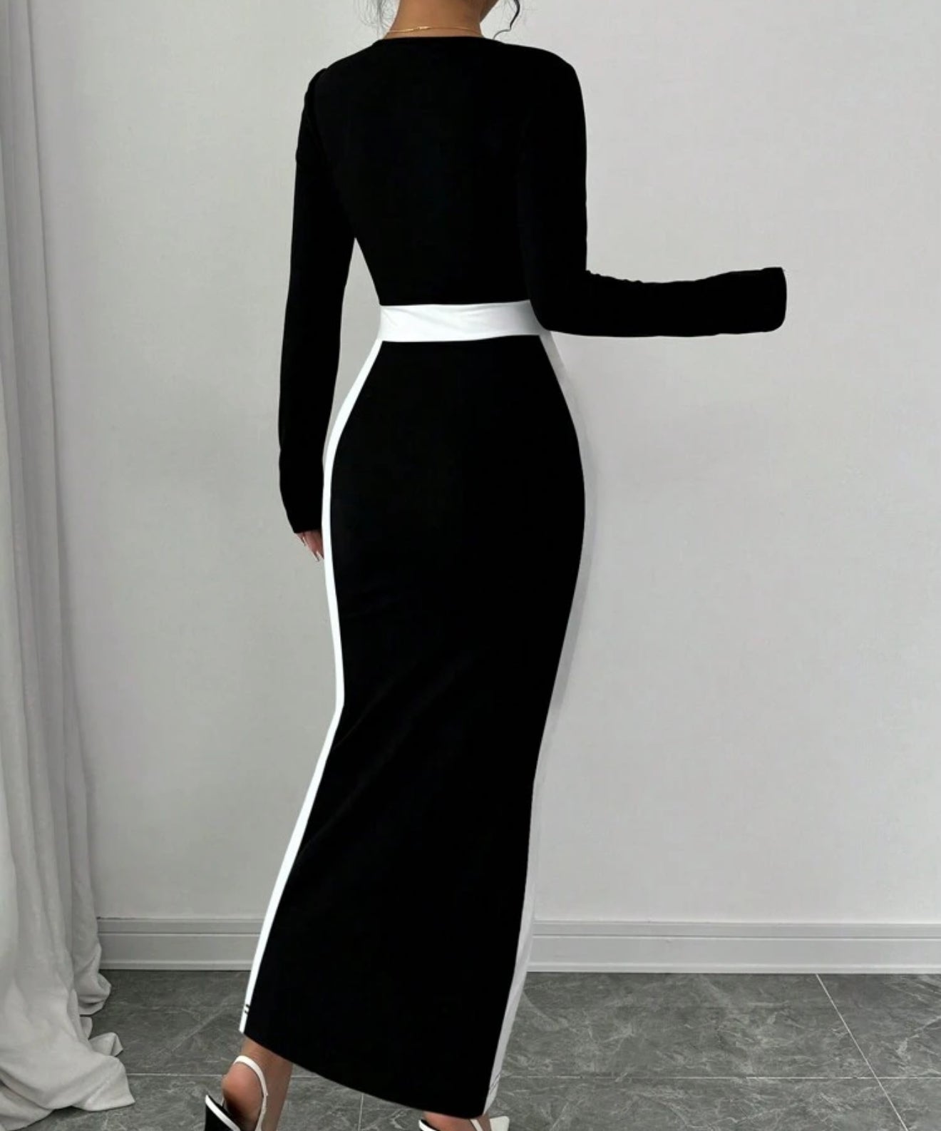 Square Neck Color Block Fitted Women Dress 