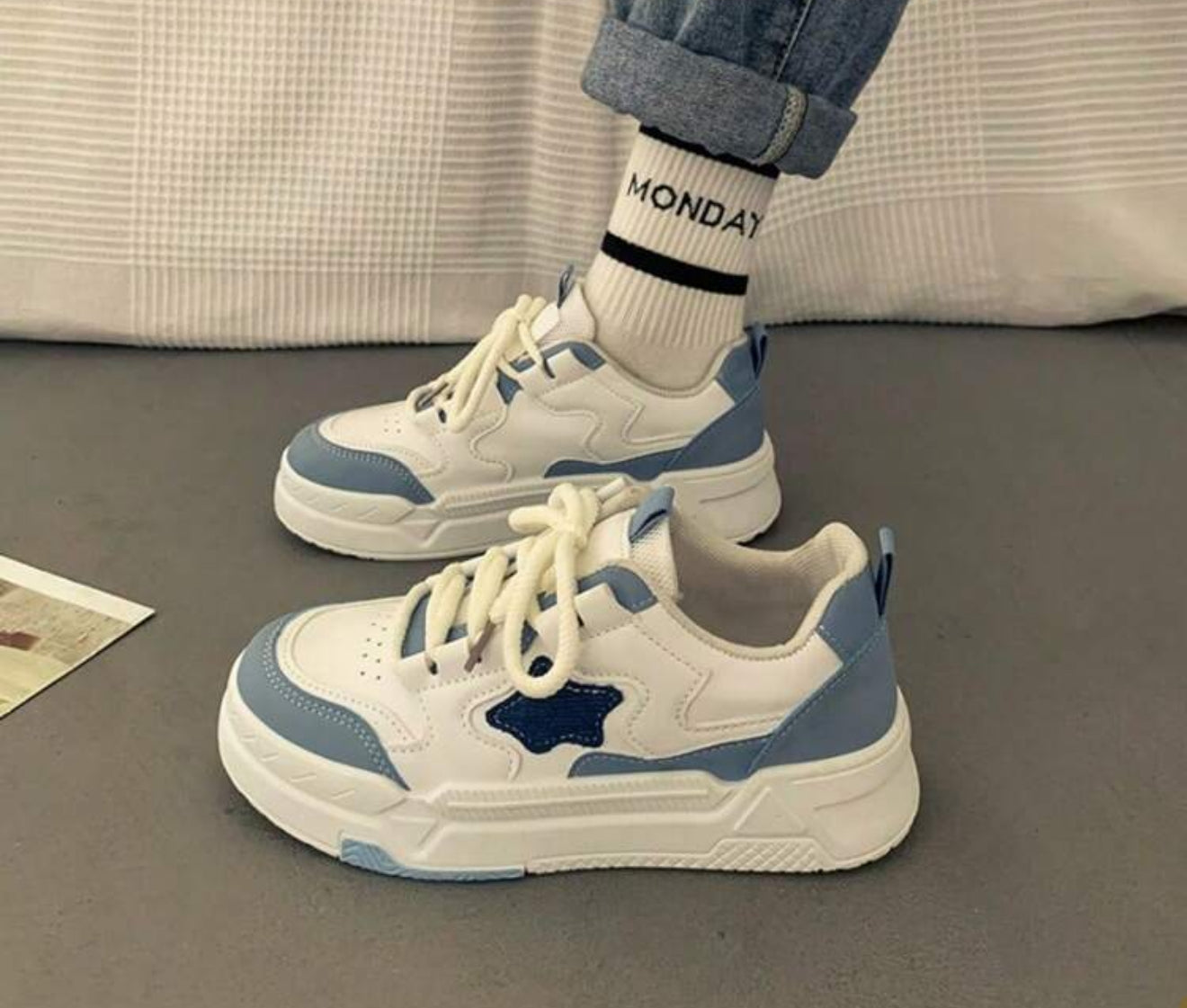 2024 Spring New Arrival Women's Thick-Soled White Sneakers, Popular Starry Casual Sports Shoes For Students