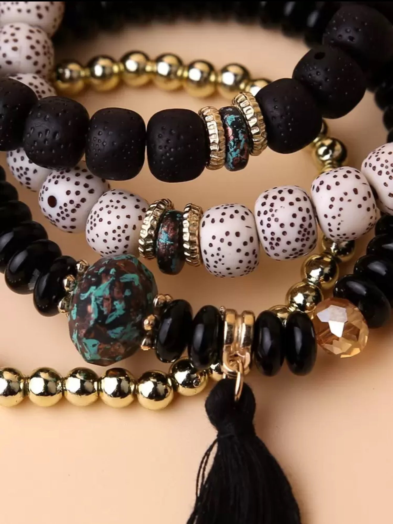 4pcs Tassel Charm Beaded Bracelet