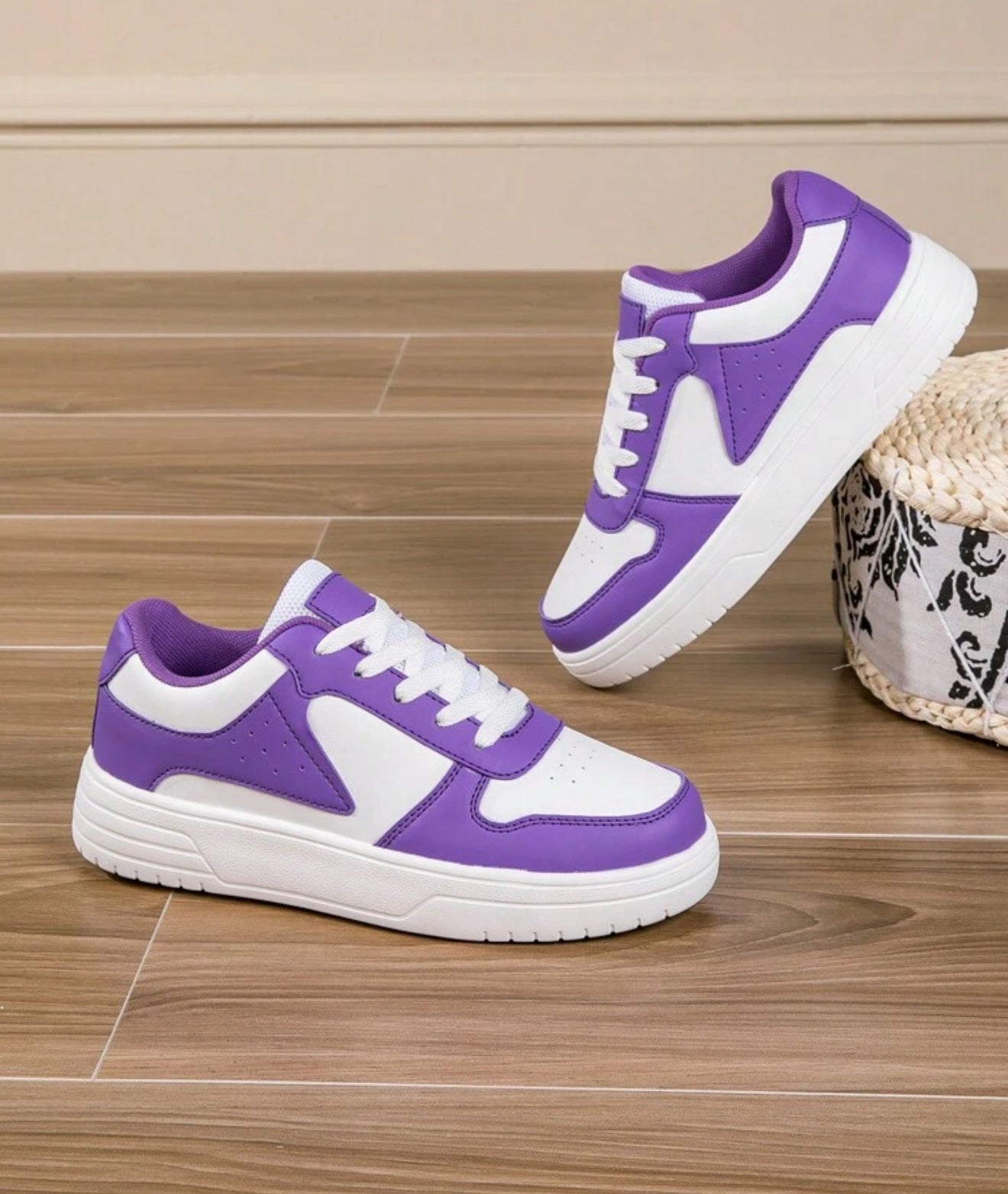 Unisex Casual Lace-Up Thick Sole Sneakers, purple & white , Spring Time Sporty Streetwear Suitable For Commute, Campus (Copy)