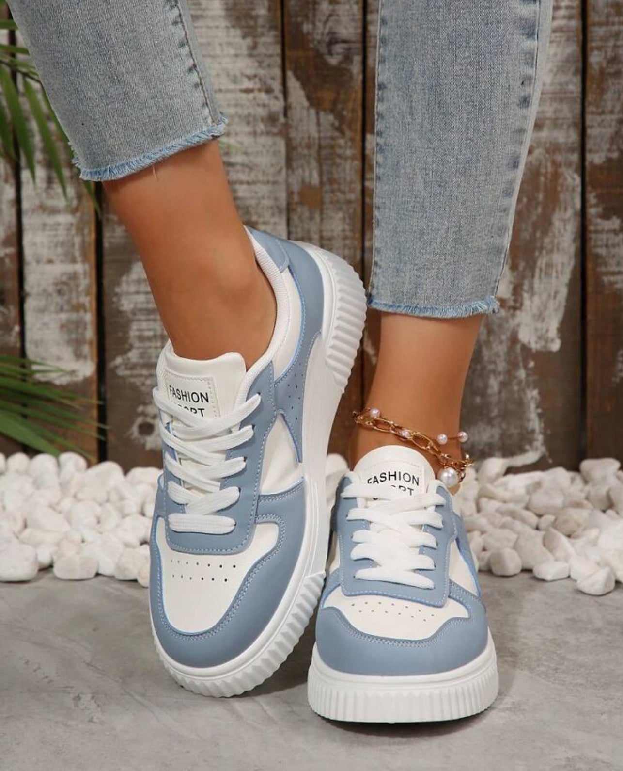 Women's Colorblock Platform Sneakers, Lace-Up, Low-Top, Outdoor, Skateboarding Shoes, Student Shoes, Easy-Clean PU Leather, Walking & Running, Suitable For All Seasons