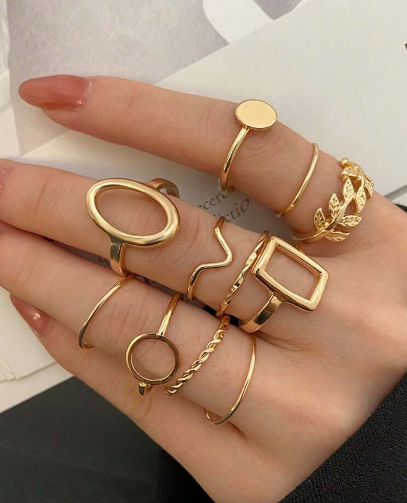 11pcs/Set Geometric Tree Leaf Design Joint Ring Set