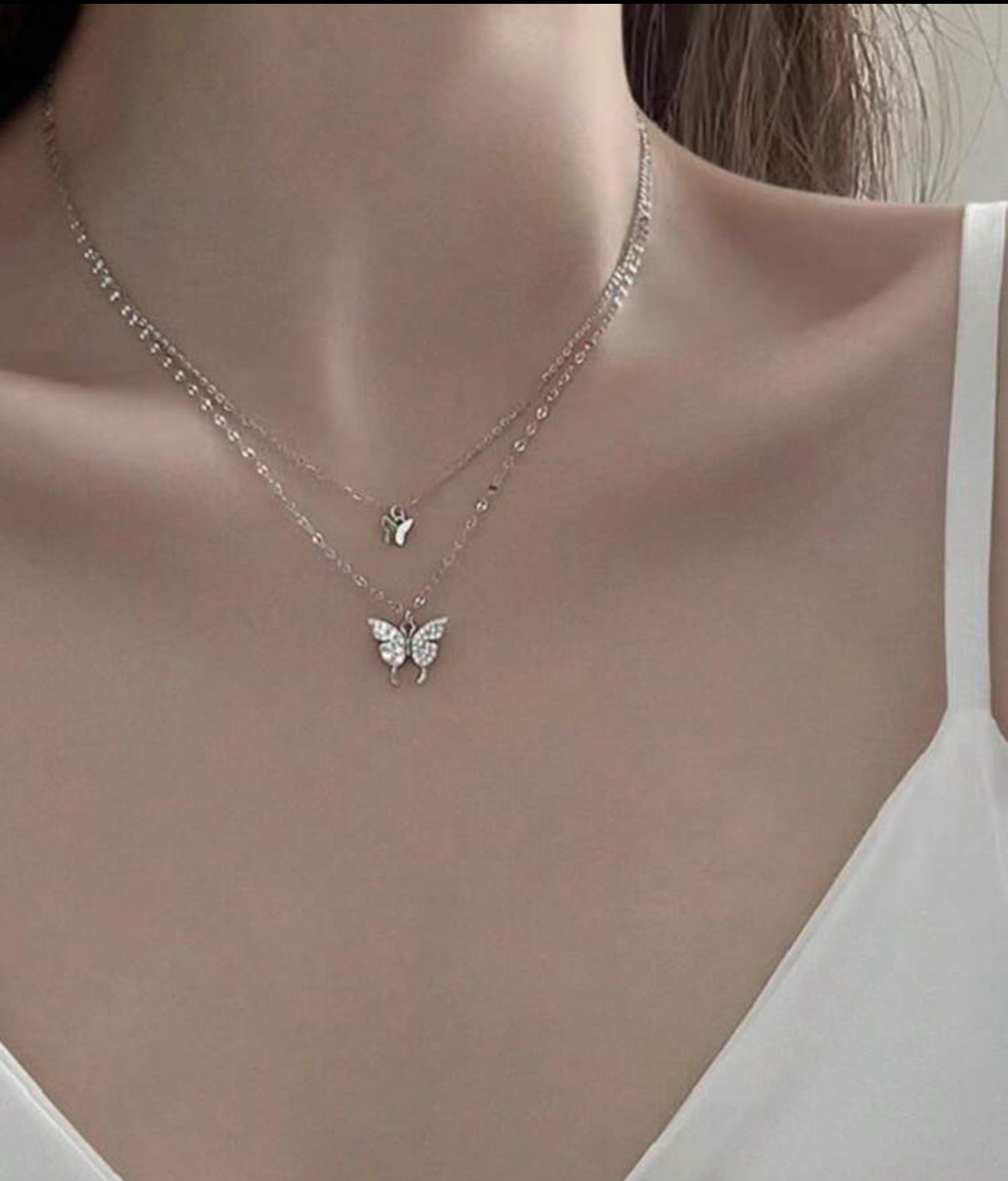 1pc Fashion Necklace With Butterfly Dual-Layer Design