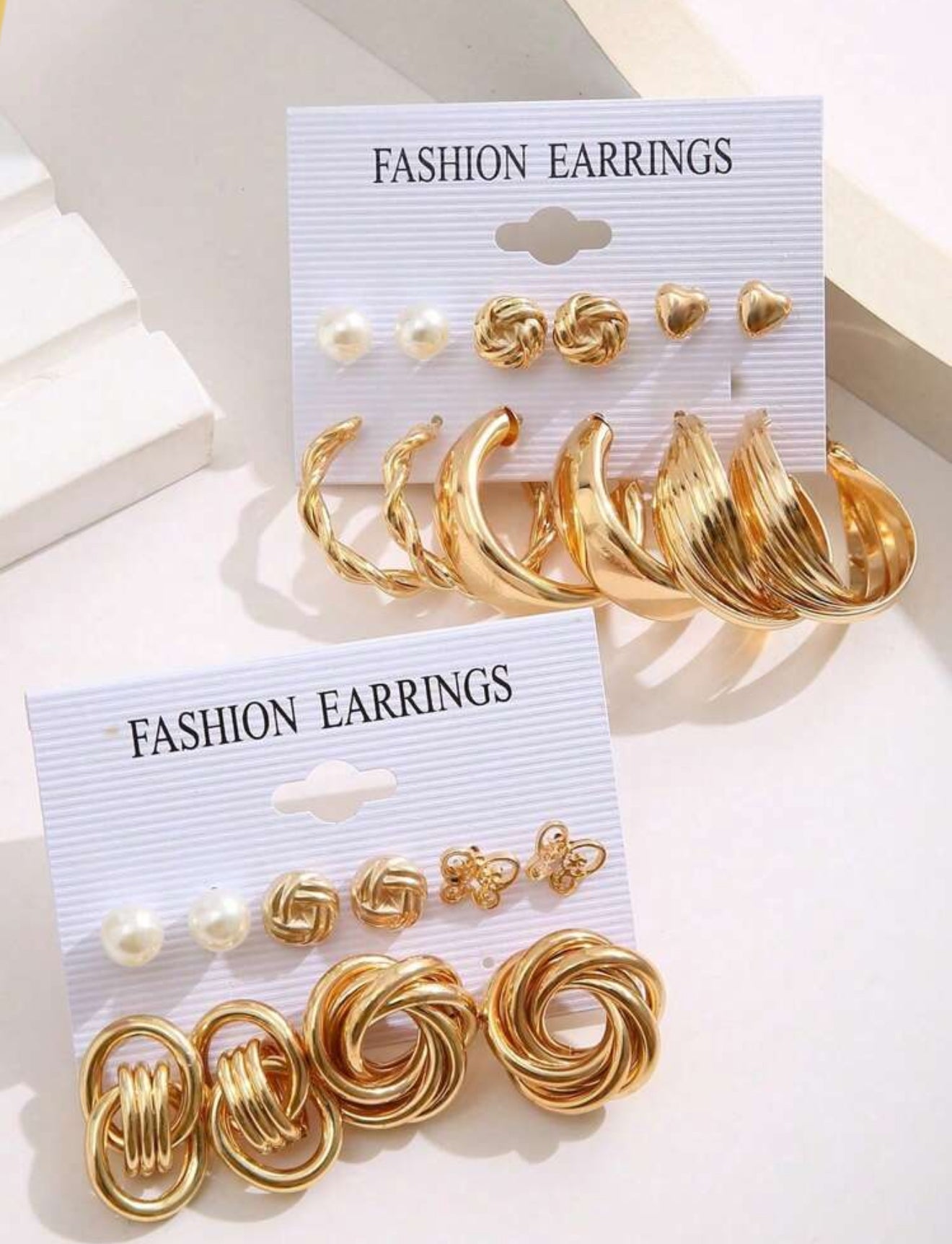 11pairs/Set Heart Shaped & Faux Pearl Decor Geometric Circle Earrings