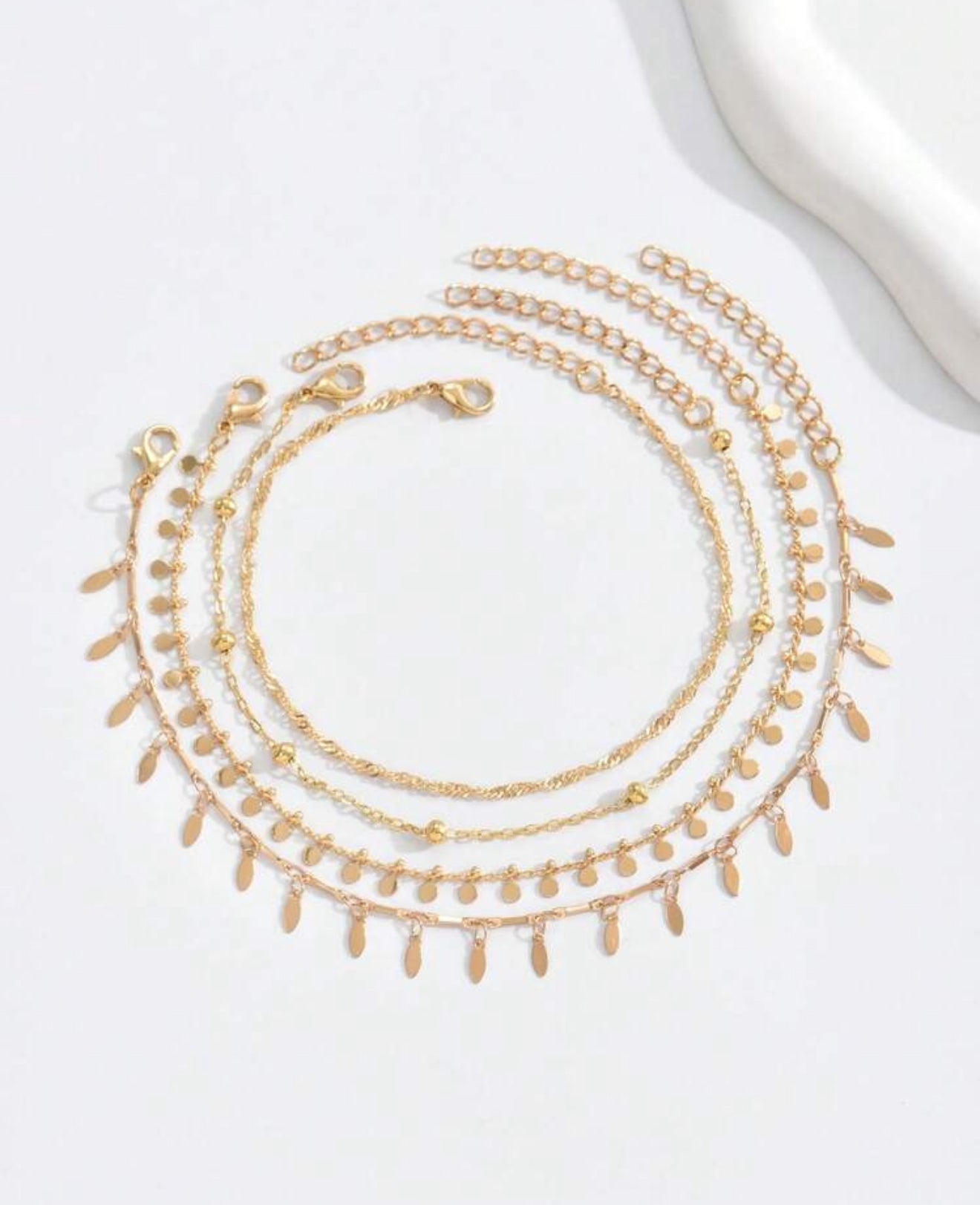4pcs/Set Fashion Handmade Multi-Layer Beaded Chain Anklets For Women