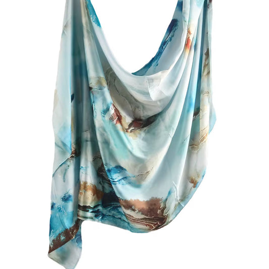 sky blue Hijab Scarves Long Satin 3