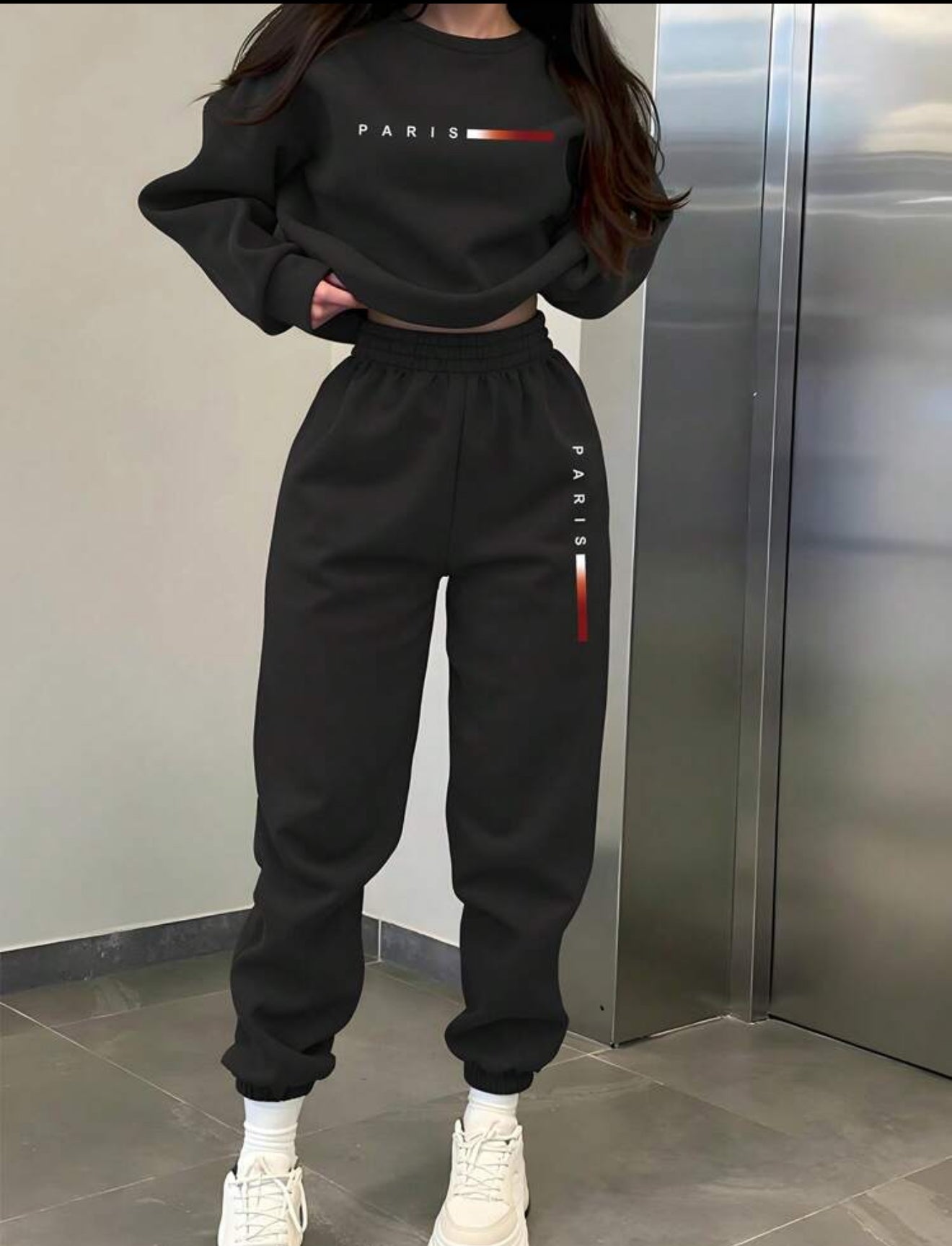 2 Pieces Sweatshirt And Pants Set With Thermal Lined