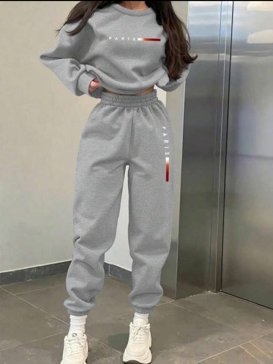 2 Pieces Sweatshirt And Pants Set With Thermal Lined