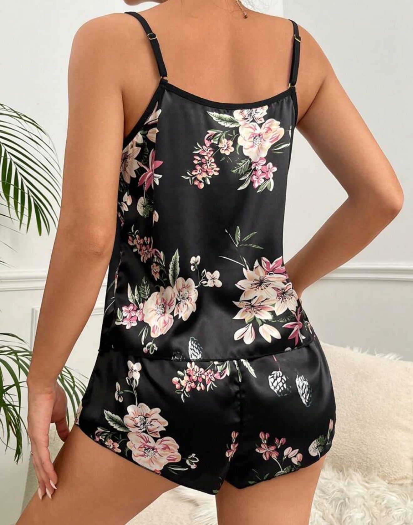Women Milk Silk Pajamas Set 140g Floral Printing