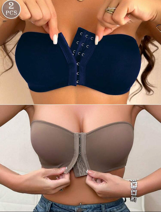 2 padded bras (navy blue and brown)