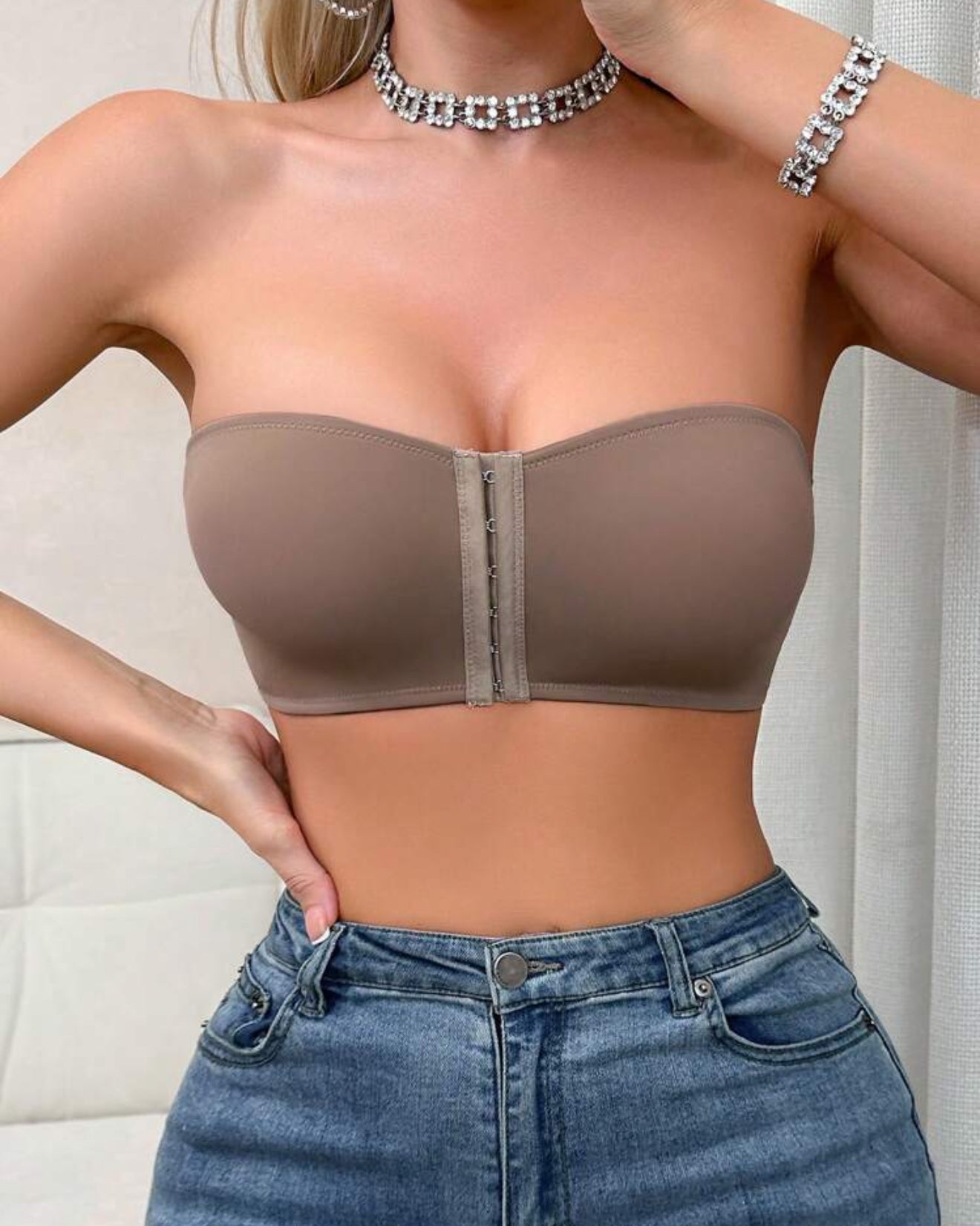 2 padded bras (navy blue and brown)