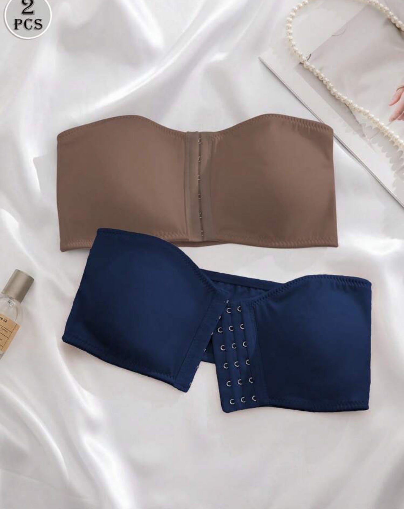 2 padded bras (navy blue and brown)