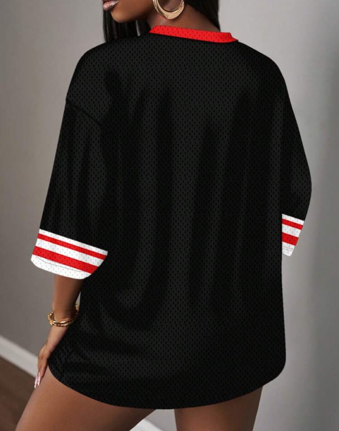 2 pcs Slaydiva Women's Casual Long Semi-Sheer V Neck Half Sleeve T-Shirt With Contrast Binding And Number Graphics