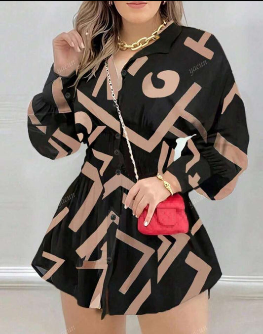 Women's Fashion Solid Color Ruched Waist Long Sleeve Shirt Dress For Work, Spring/Summer