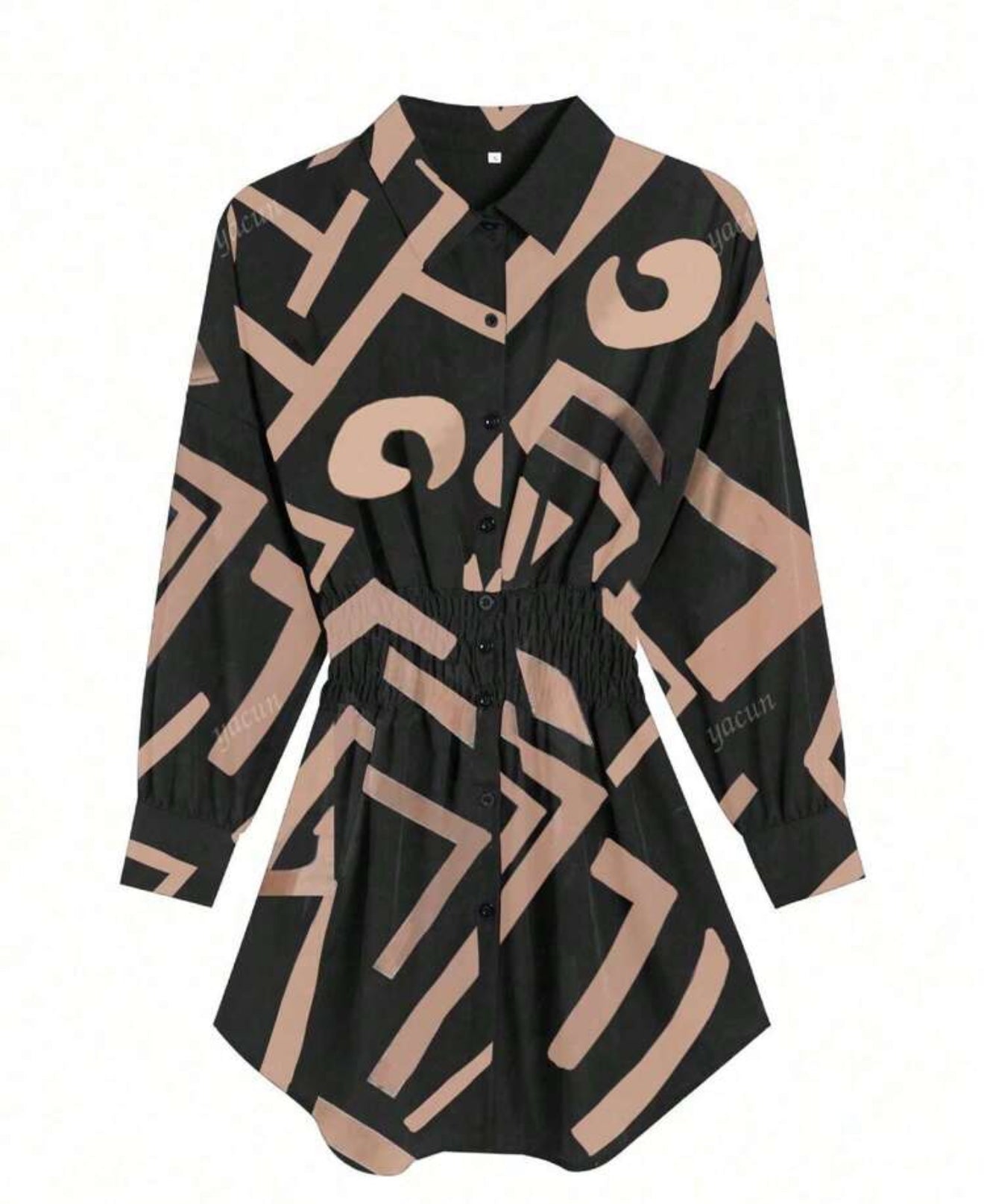 Women's Fashion Solid Color Ruched Waist Long Sleeve Shirt Dress For Work, Spring/Summer