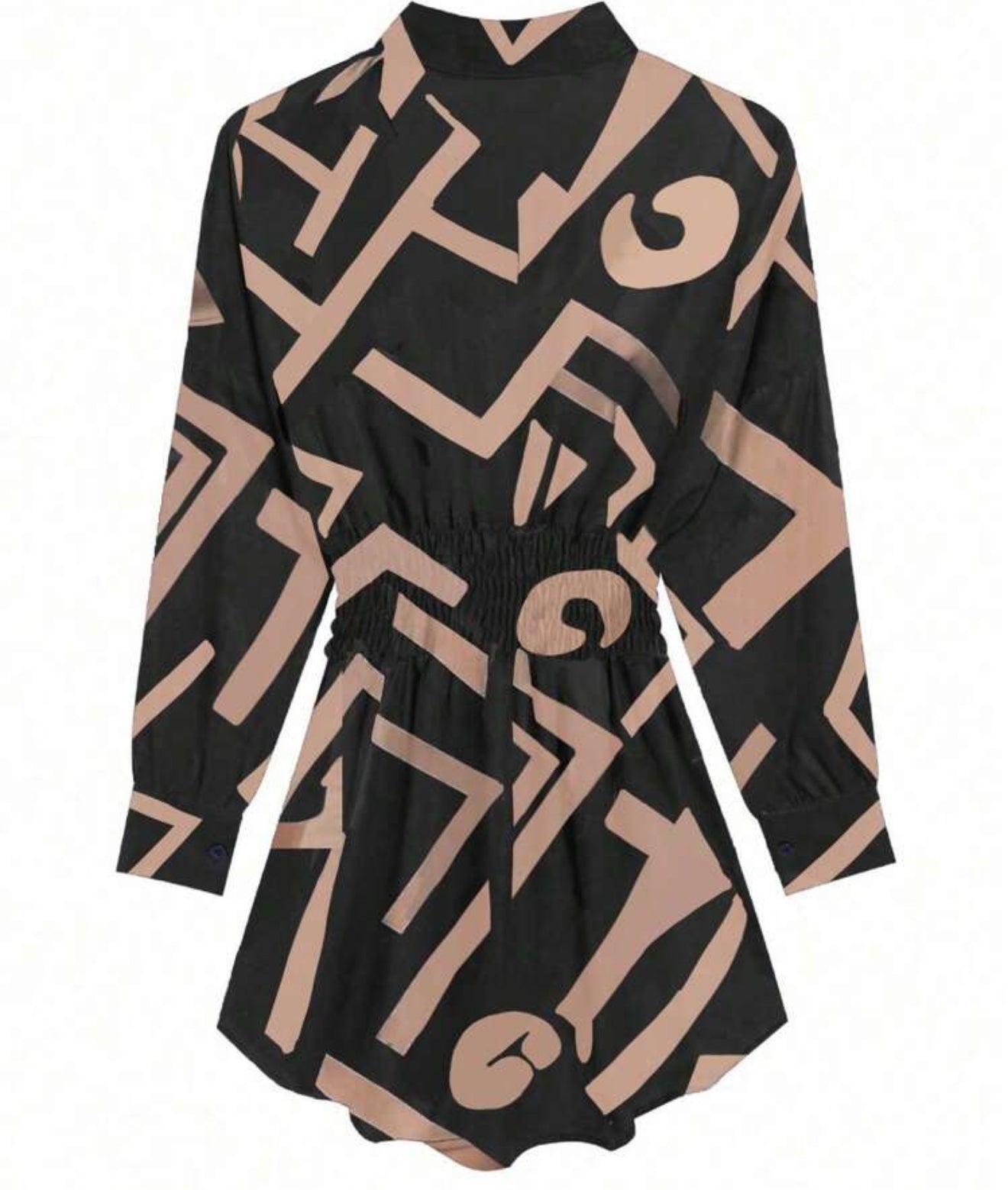 Women's Fashion Solid Color Ruched Waist Long Sleeve Shirt Dress For Work, Spring/Summer