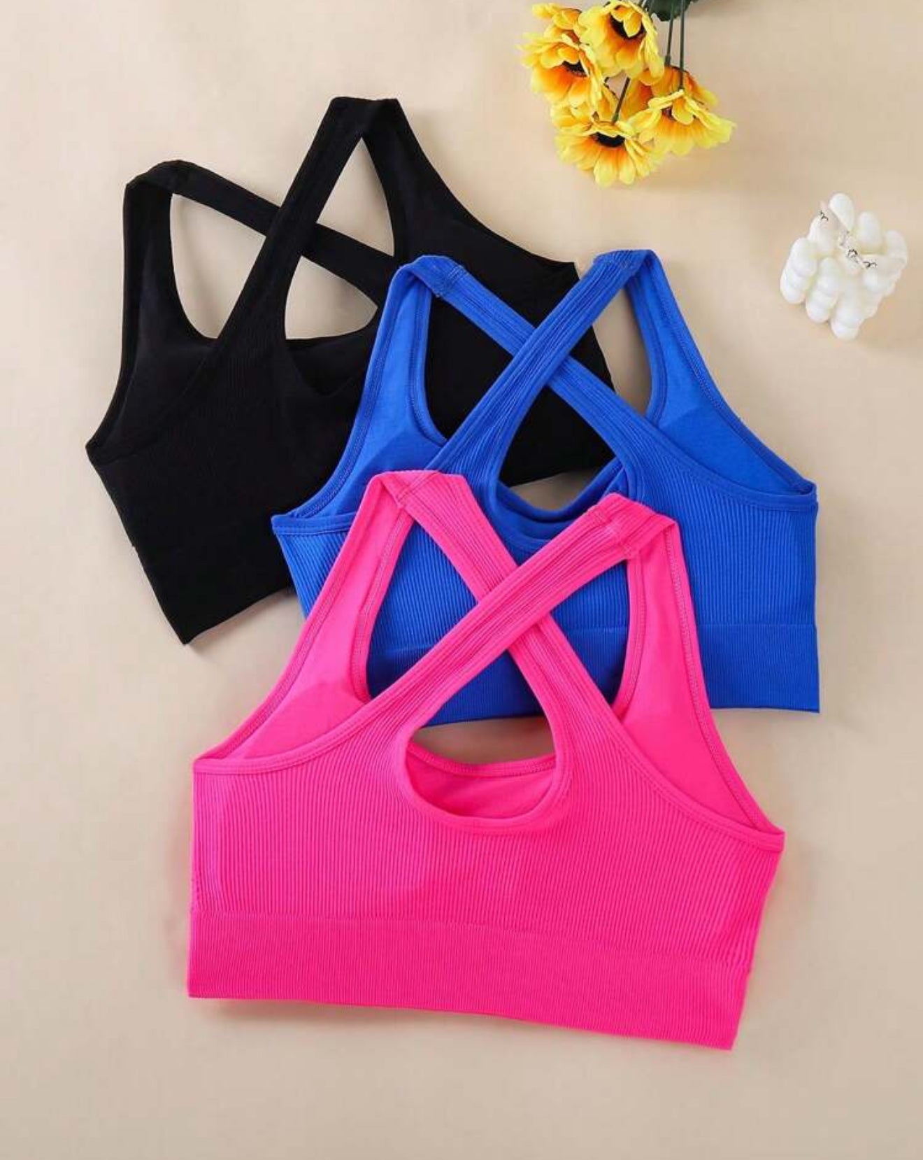 3pcs Criss-Cross Strap Sports Bra For Women