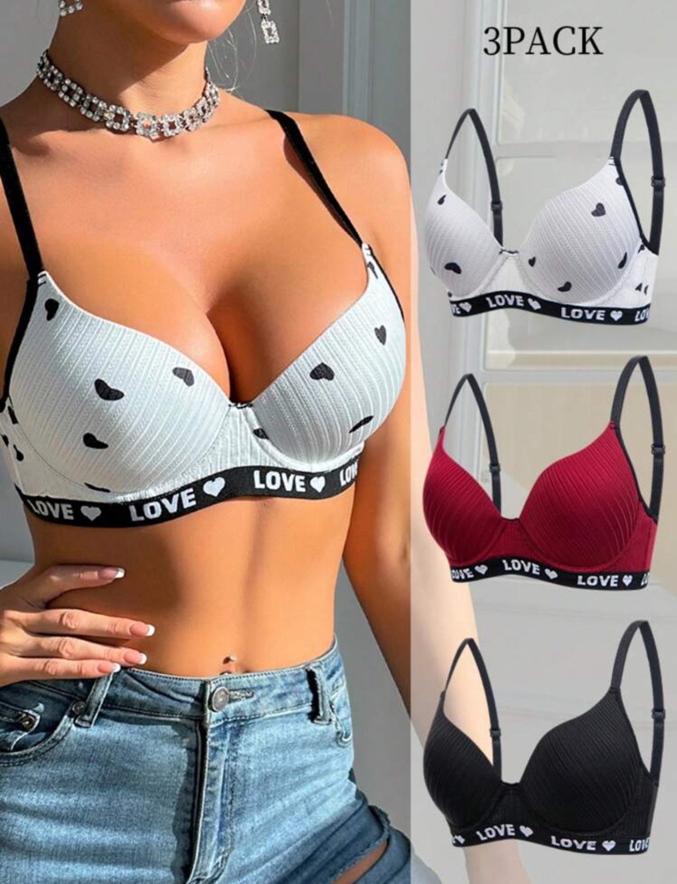 3 pcs Padded Plunge Bra
