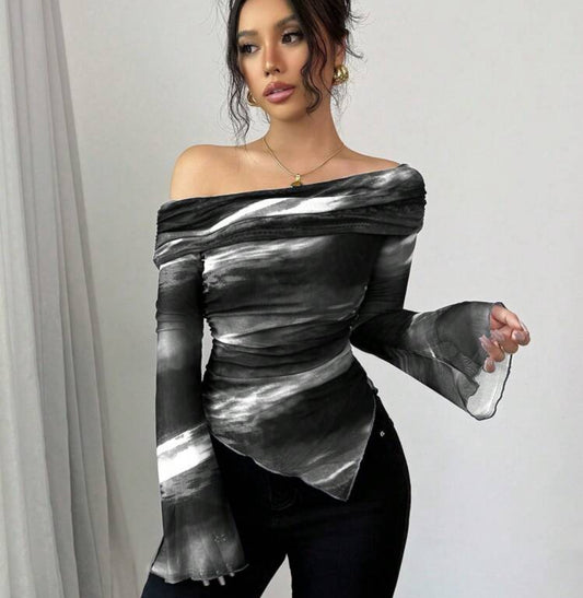 Women's Off Shoulder Long Sleeve Simple Top