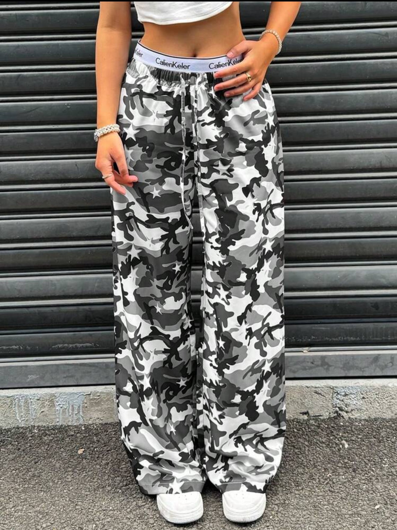 Women's Casual Camouflage Waist Wide Leg Pants