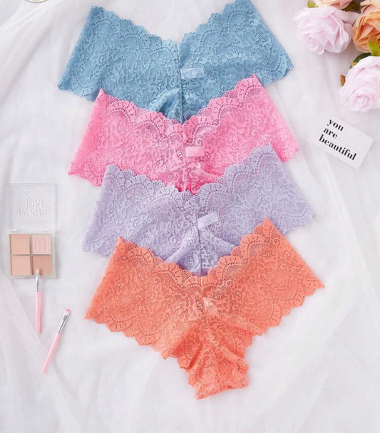 4pcs/Set Women Lace Trim Sexy Bikini Briefs