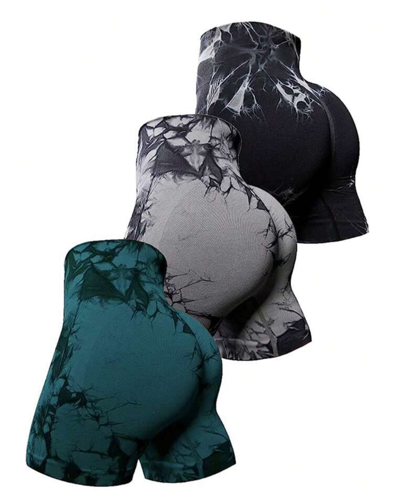 3pcs Tie Dye Wideband Waist Sports Shorts Stretchy ShortsWomen