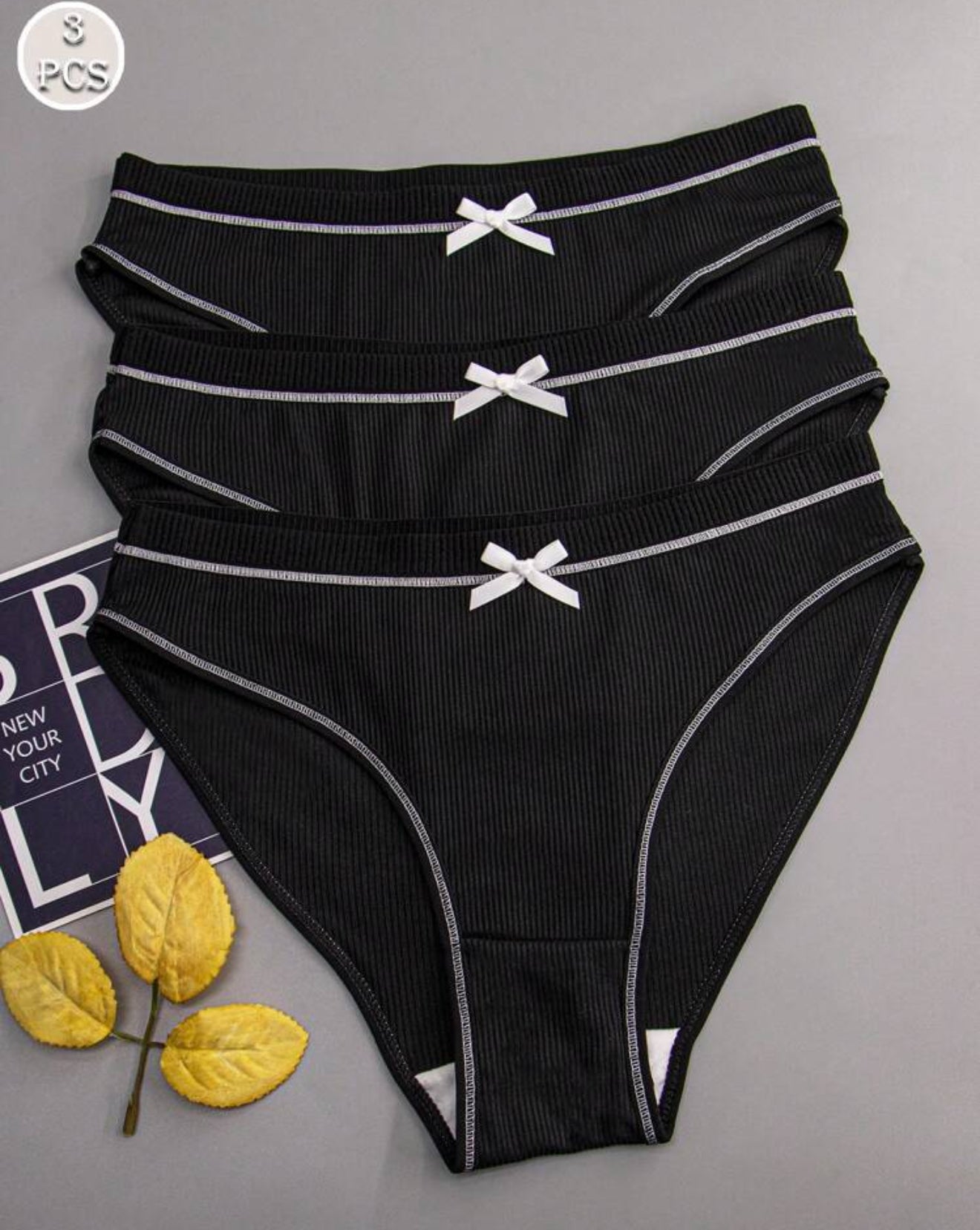 3pcs Women's Black Sexy Bow Comfortable