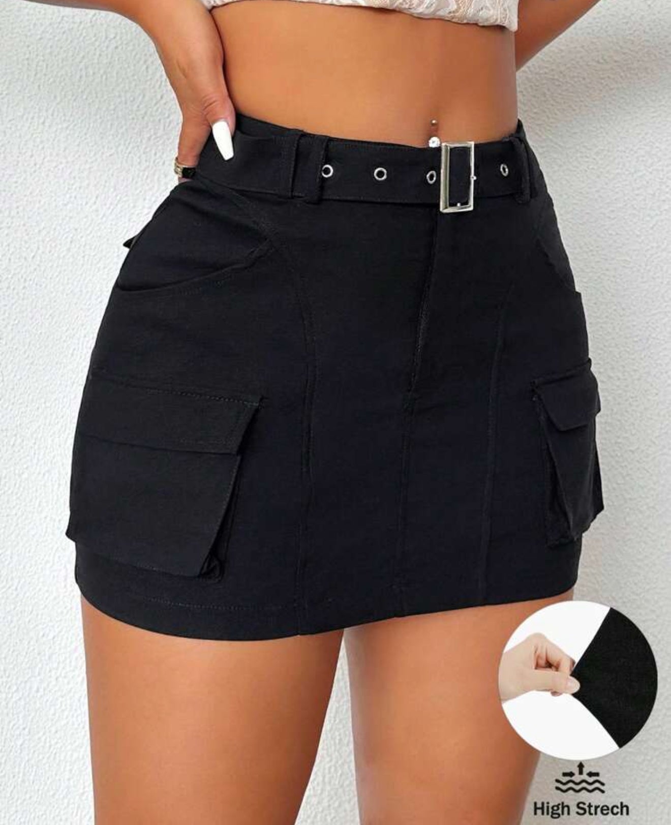Ladies' Solid Color Belted Skirt