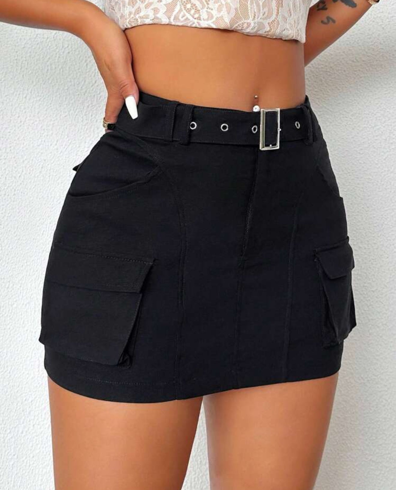 Ladies' Solid Color Belted Skirt