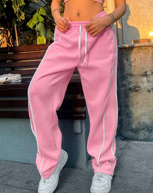 Women's Casual Contrast Trim Drawstring Waist Sweatpants
