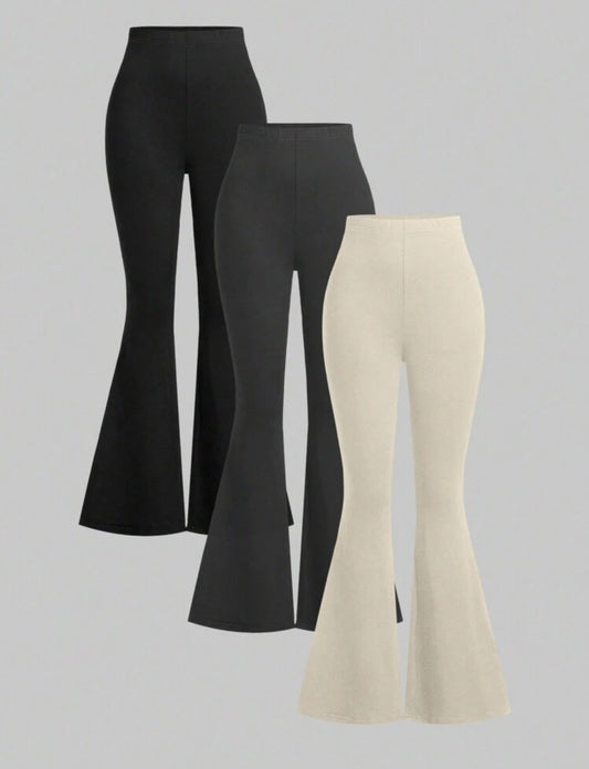 3pcs Elegant Elastic Waist Flared Leg Formal Pants Suit For Women