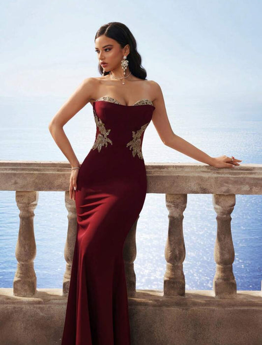 Noble Elegant Wine Red Off-Shoulder Sexy Mermaid Dress