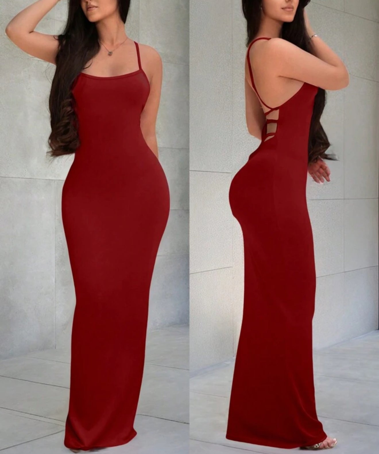 Women Solid Color Spaghetti Strap Backless Sleeveless Dress