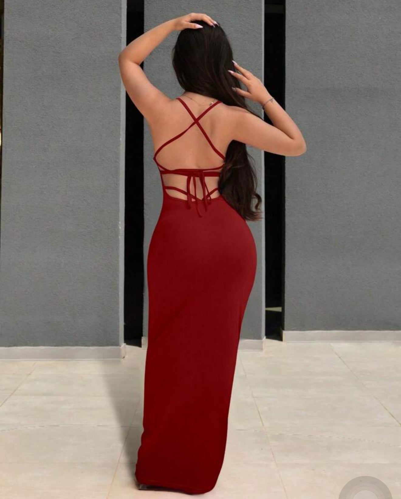 Women Solid Color Spaghetti Strap Backless Sleeveless Dress