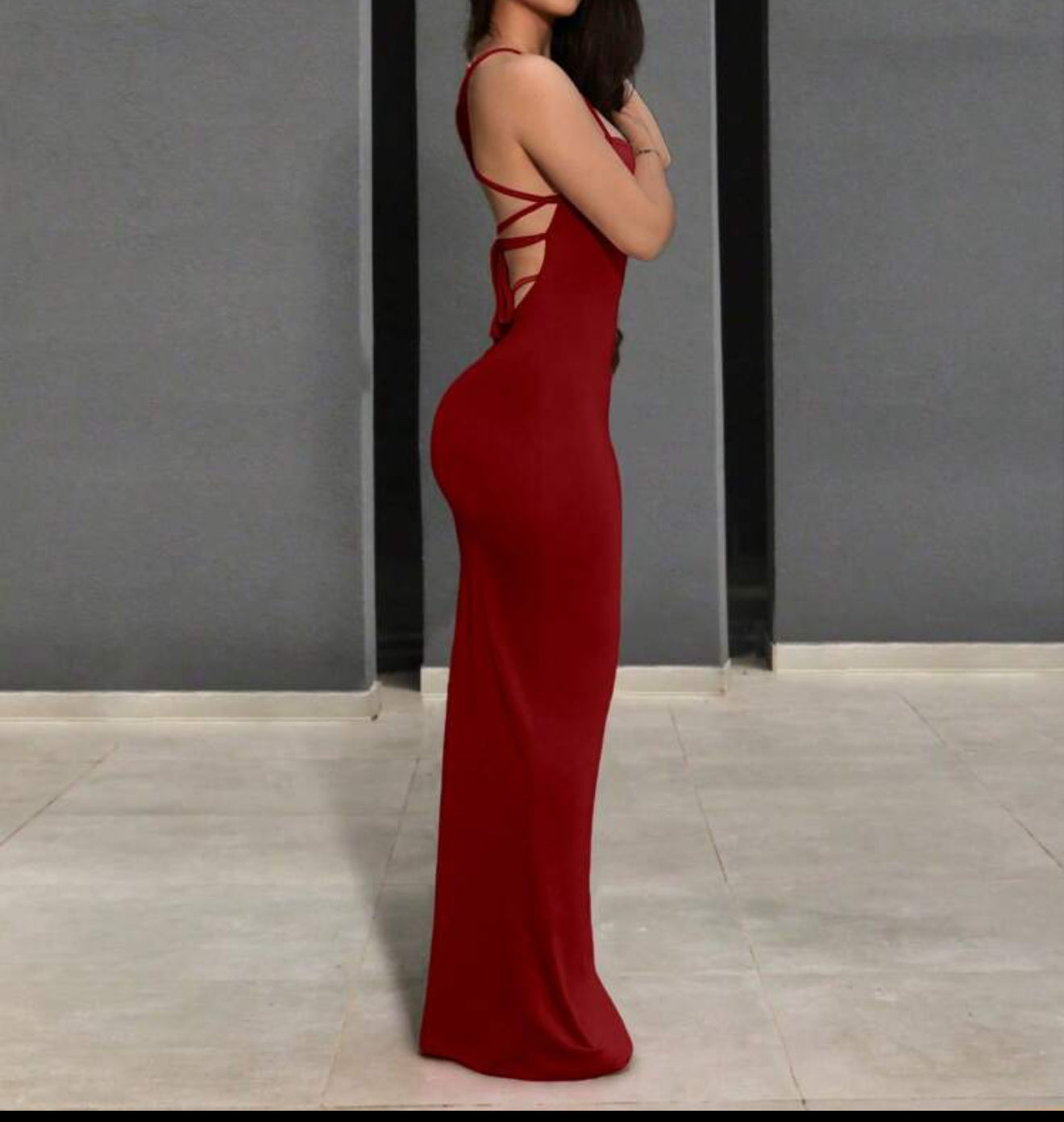 Women Solid Color Spaghetti Strap Backless Sleeveless Dress
