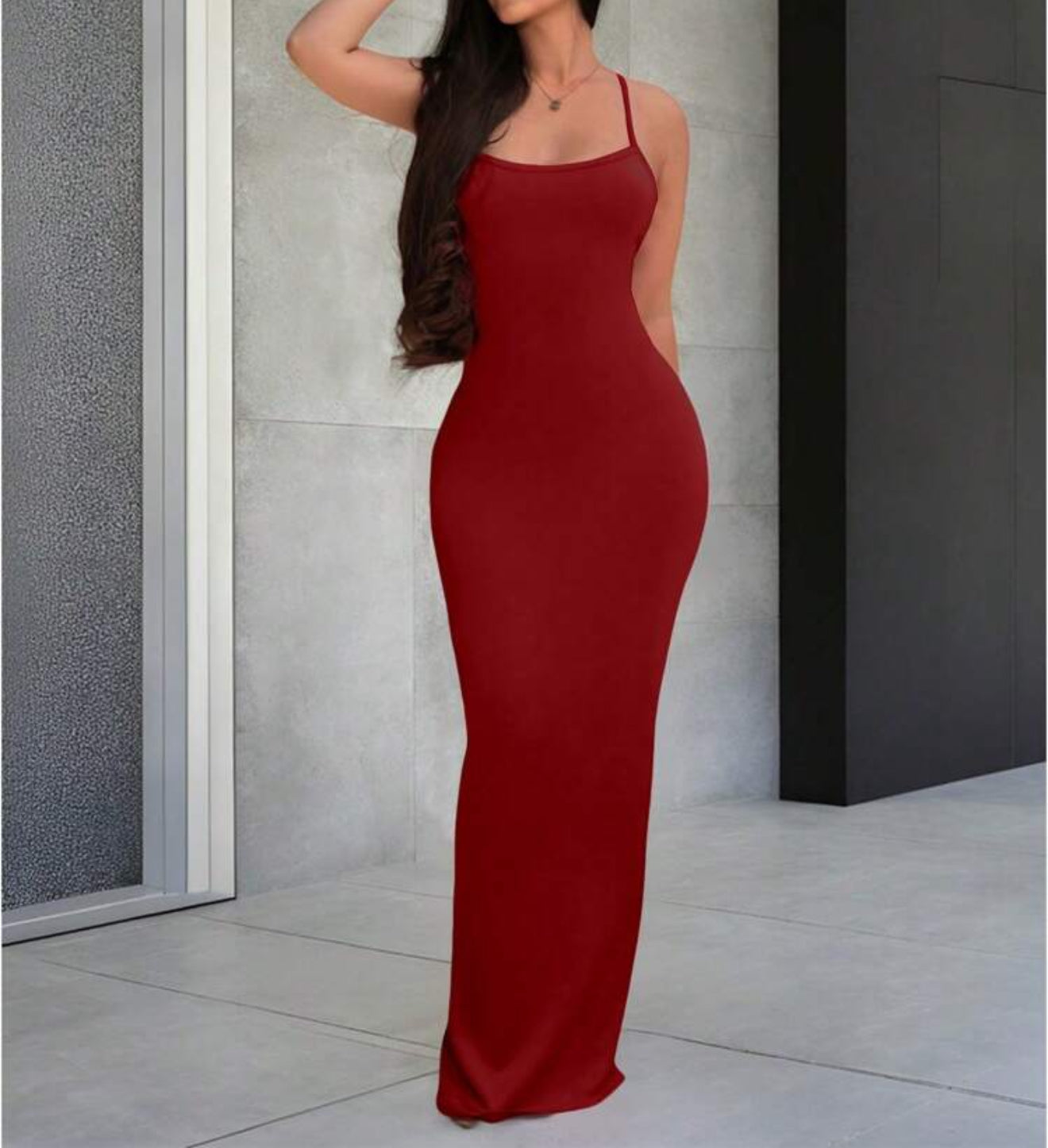 Women Solid Color Spaghetti Strap Backless Sleeveless Dress