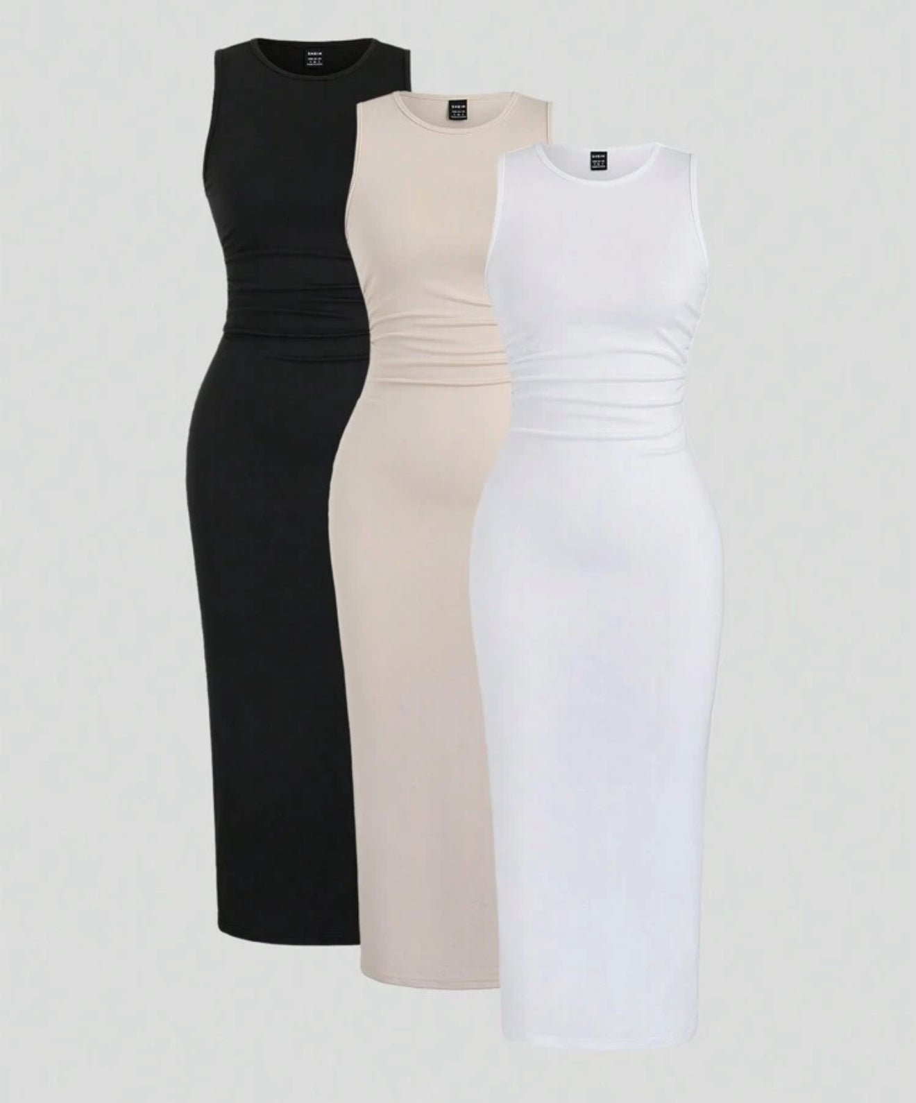 3 pcs Slim Fit Sleeveless Ruched Vest Dress Set&nbsp;