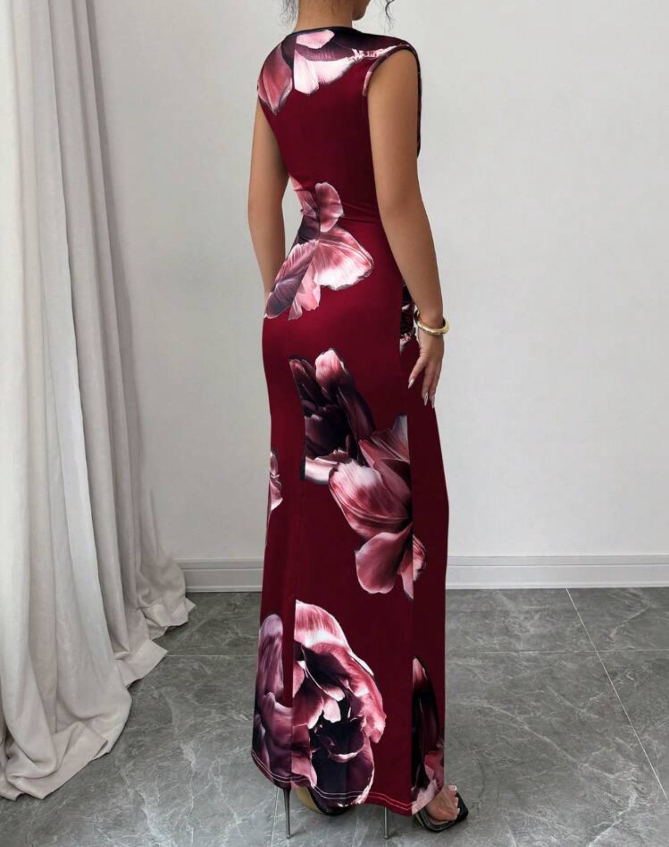 Elegant Round Neck Sleeveless Floral Print Simple Summer Dress For Women