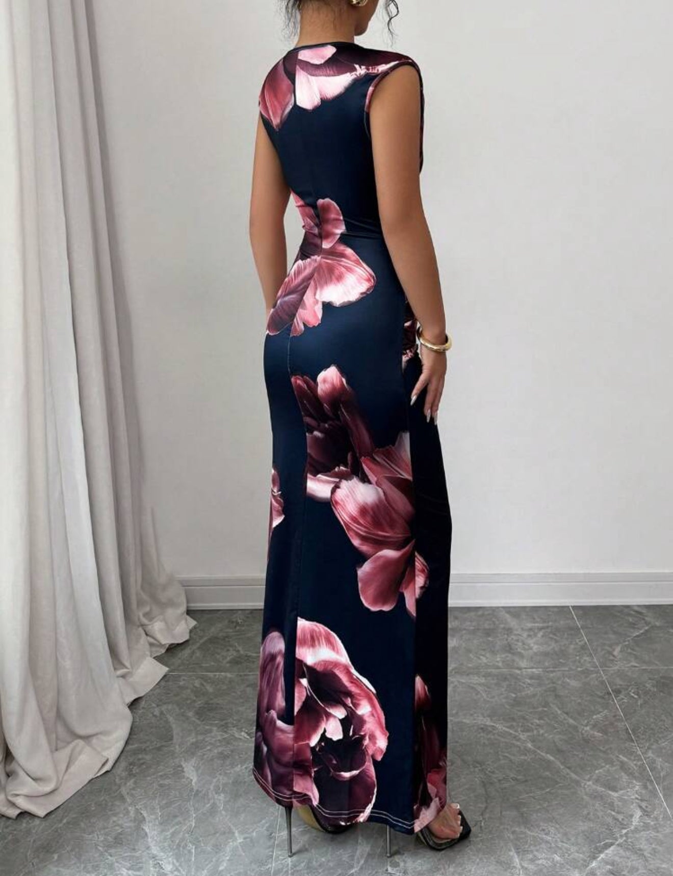 Elegant Round Neck Sleeveless Floral Print Simple Summer Dress For Women
