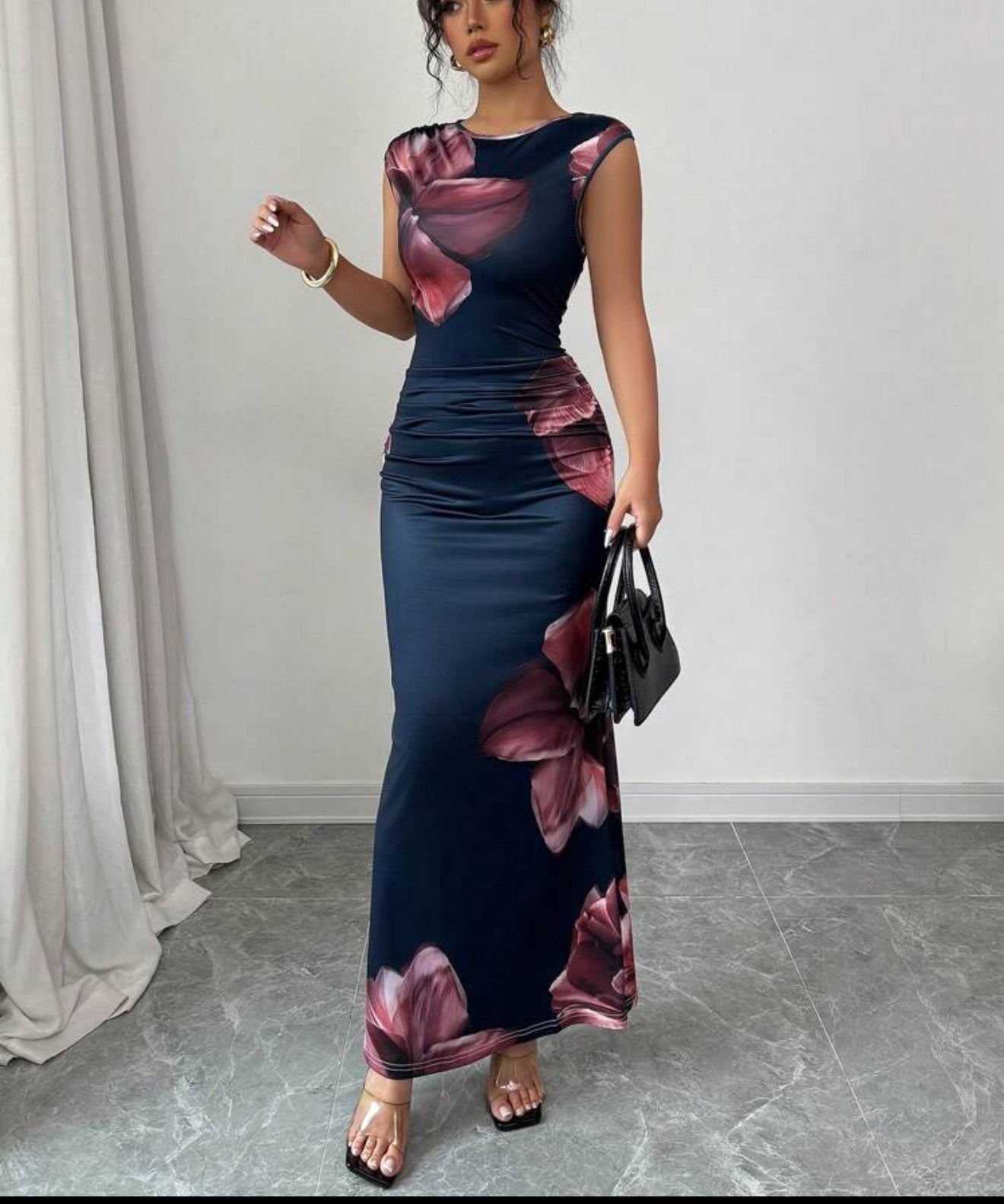 Elegant Round Neck Sleeveless Floral Print Simple Summer Dress For Women