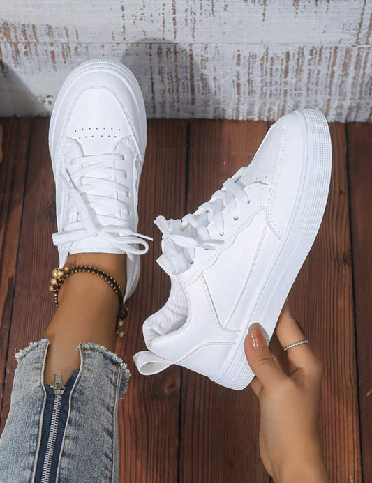 Women White Sneakers Spring Autumn Sport Running Shoes Casual Lace Up Flat Skid-Proof Shoes