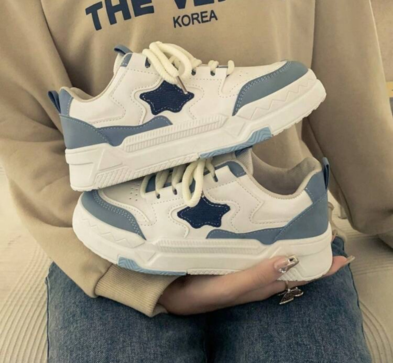 2024 Spring New Arrival Women's Thick-Soled White Sneakers, Popular Starry Casual Sports Shoes For Students