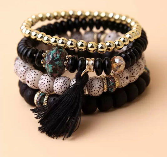 4pcs Tassel Charm Beaded Bracelet