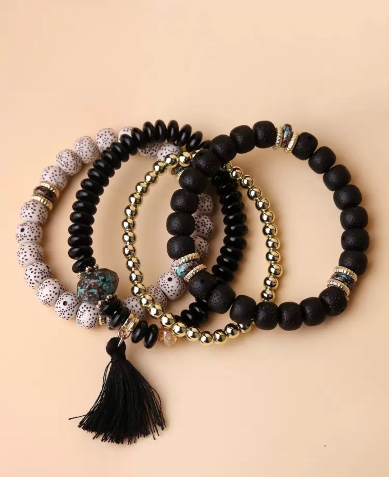 4pcs Tassel Charm Beaded Bracelet