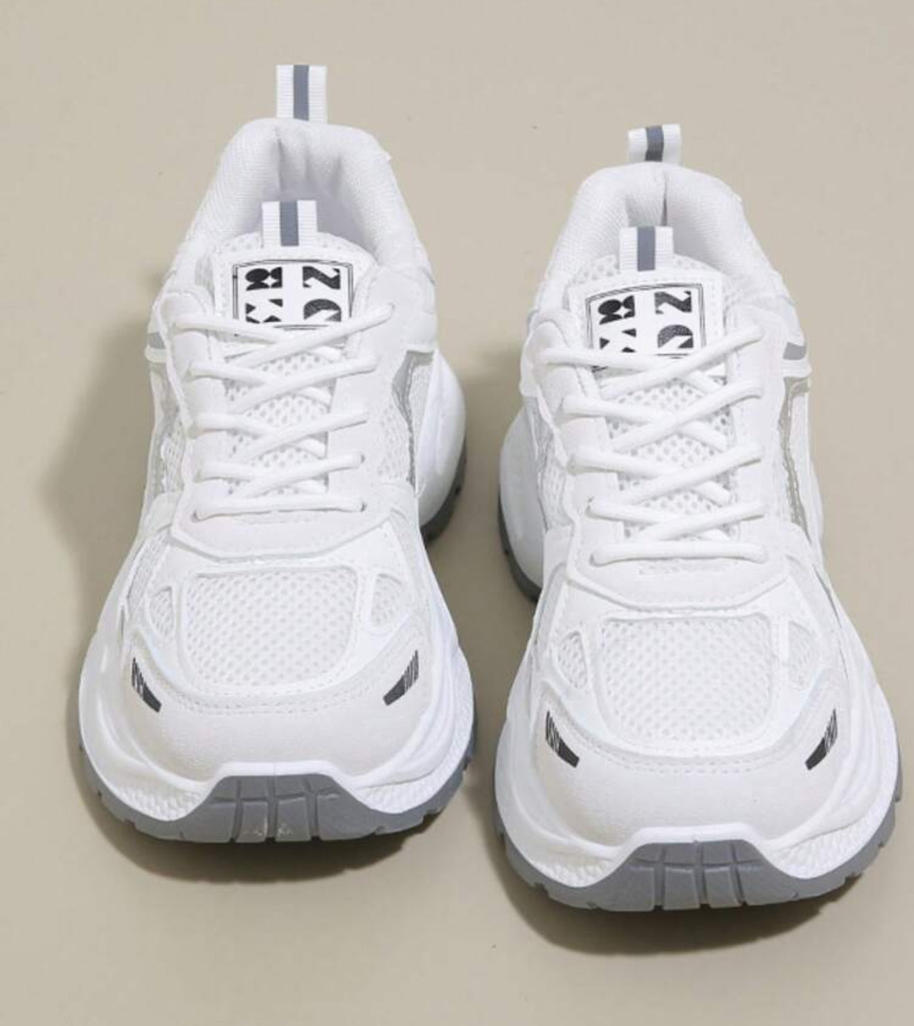Women's Spring/Autumn New Style Sports Chunky Sneakers, Mesh Breathable Platform Wedge Heel Casual Shoes, Light-Weight Lace-Up Fashion Sneakers, White/Gray Colors, Running Shoes