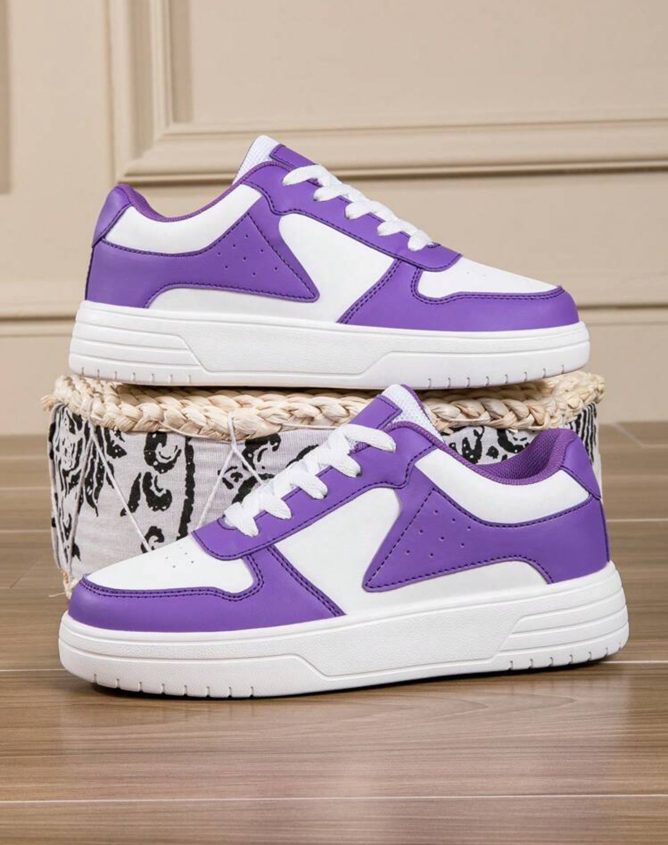Unisex Casual Lace-Up Thick Sole Sneakers, purple & white , Spring Time Sporty Streetwear Suitable For Commute, Campus (Copy)