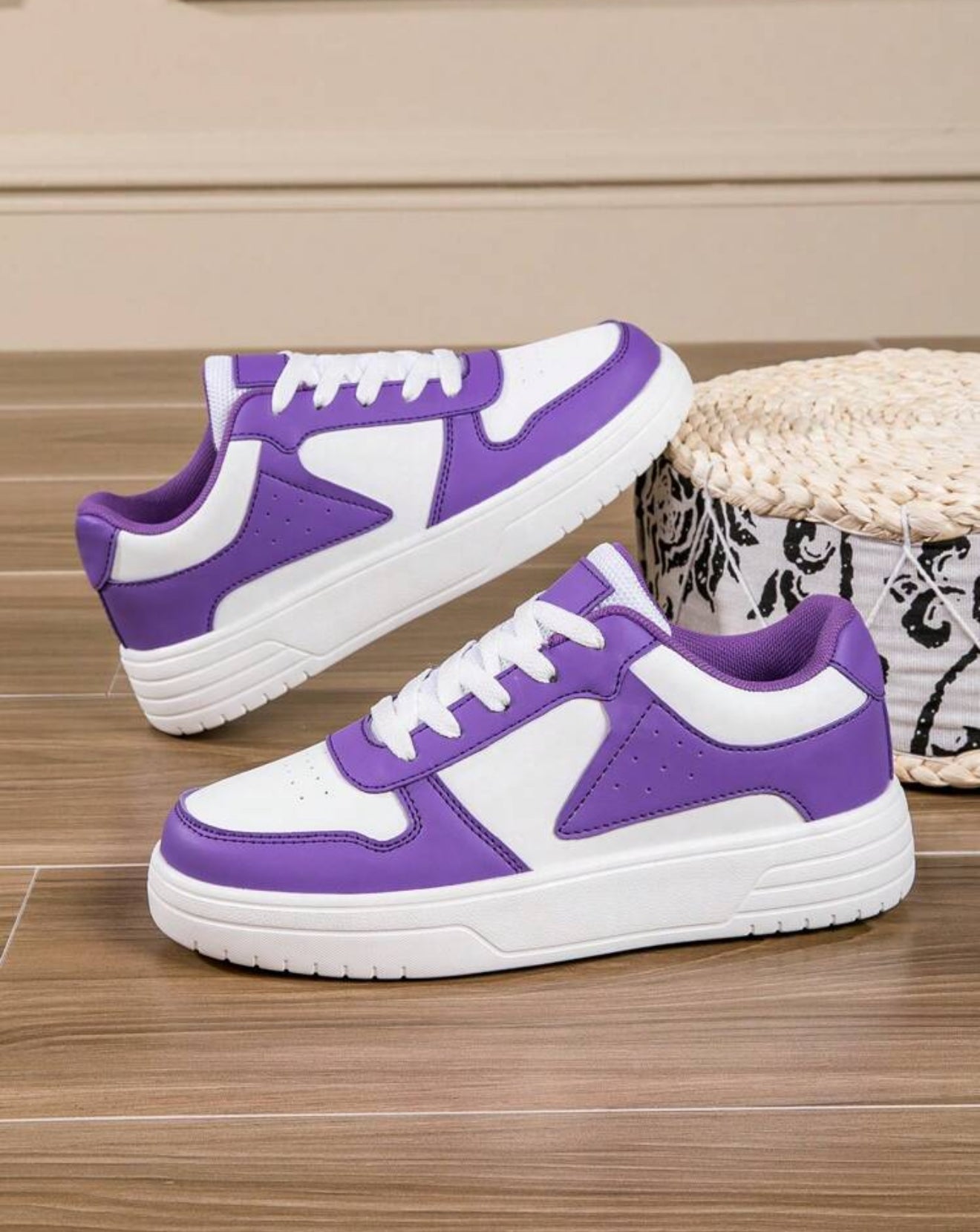 Unisex Casual Lace-Up Thick Sole Sneakers, purple & white , Spring Time Sporty Streetwear Suitable For Commute, Campus (Copy)