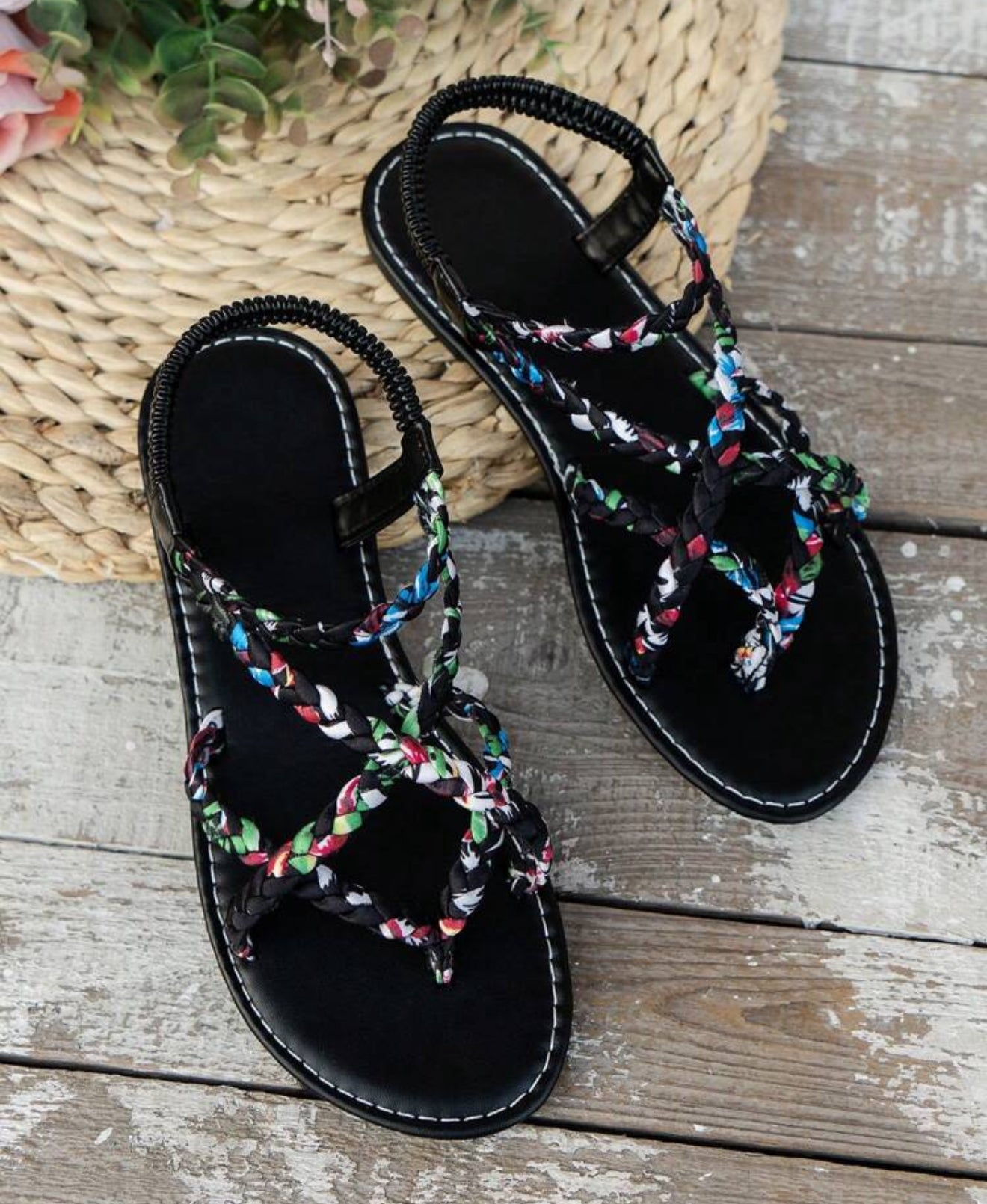 New Flat Toe-Ring Round Toe Summer Plus Size Slip-On Woven Sandals, Casual & Fashionable European And American Style