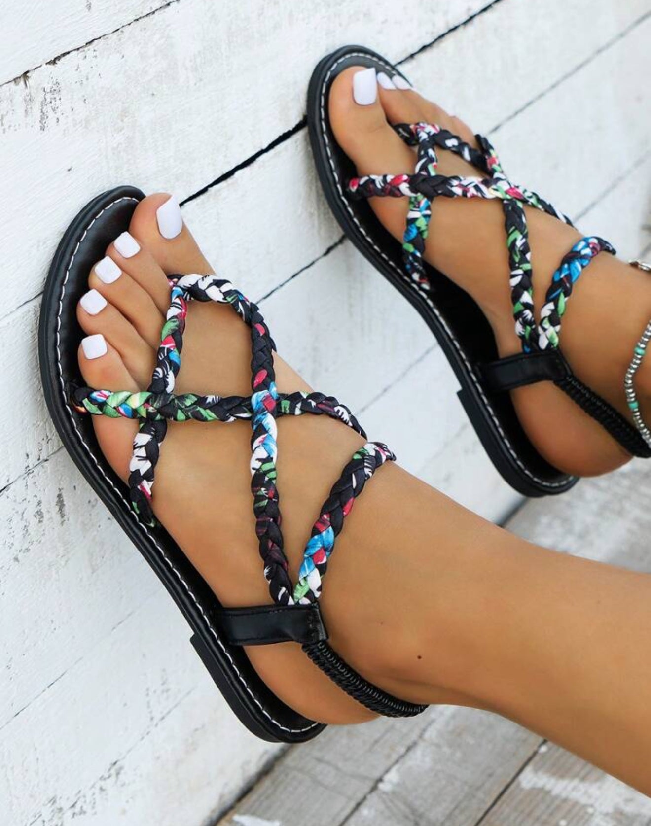 New Flat Toe-Ring Round Toe Summer Plus Size Slip-On Woven Sandals, Casual & Fashionable European And American Style